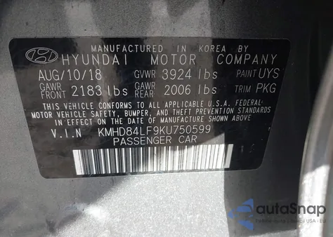 2019 Hyundai Elantra Sel из США, поврежденный, VIN KMHD84LF9KU750599